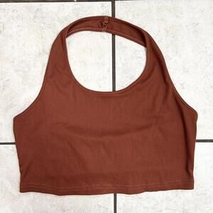 H&M Rust Ribbed Halter Top Crop Top Women's Large